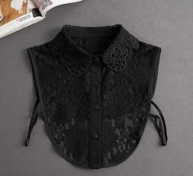 VIOLET CROCHET LACE FAUX COLLAR - Black
