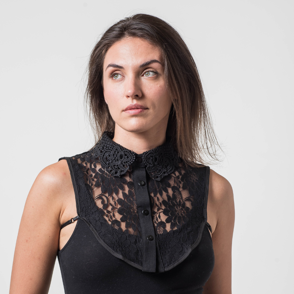 VIOLET CROCHET LACE FAUX COLLAR - Black