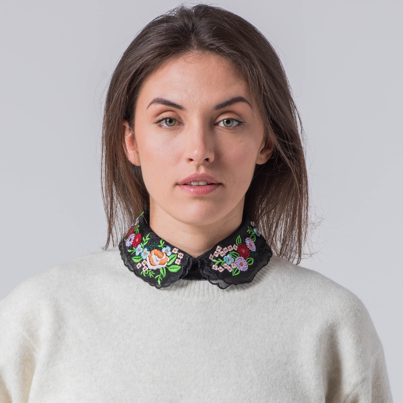 NESSA FLORAL EMBROIDERED COLLAR - Black