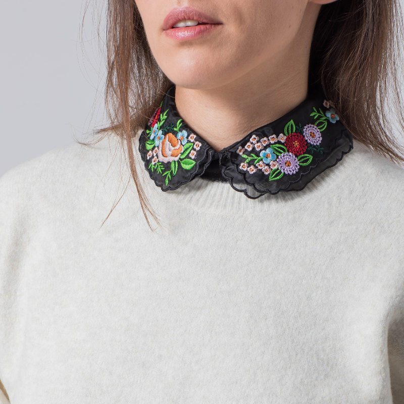 NESSA FLORAL EMBROIDERED COLLAR - Black